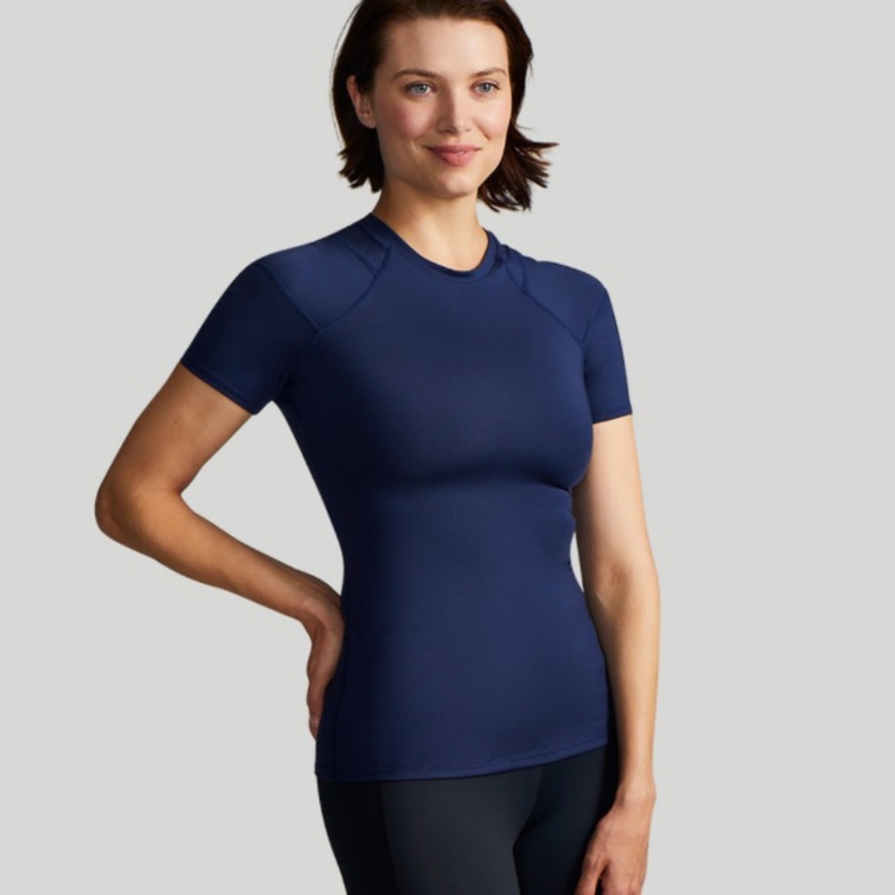 TOMMIE COPPER WOMEN’S PRO-GRADE SHORT SLEEVE SHOULDER SUPPORT SHIRT SZ M NAVY - Picture 7 of 16